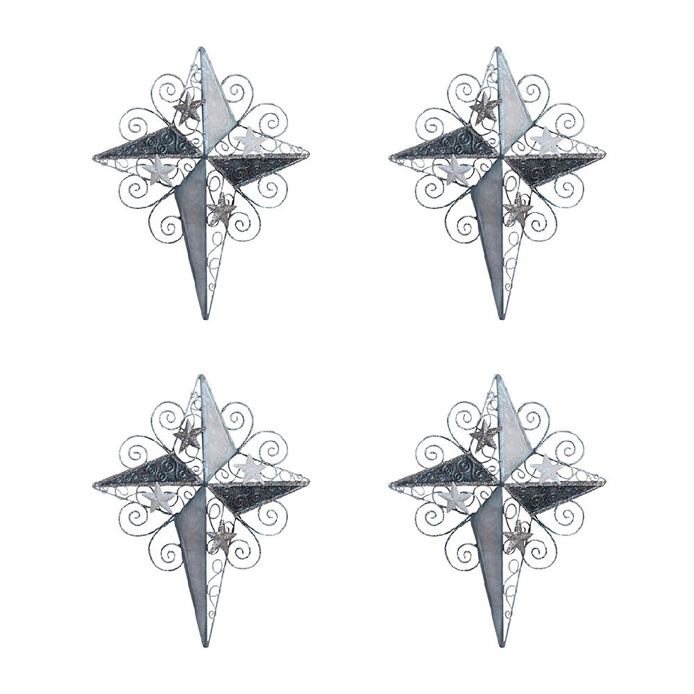 4PK Darlin Capiz Shell Wire Christmas Star Wall Art Tree Ornament 27.5cm Blue