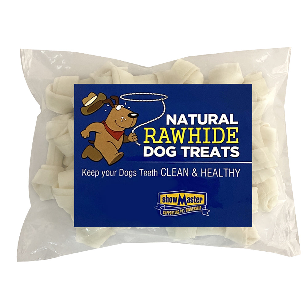 25pc Natural Rawhide Dog Treats Knotted Hide Bones