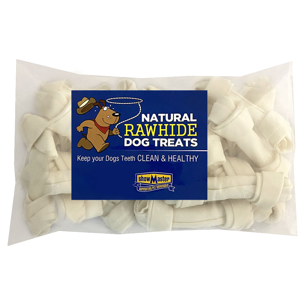 20pc Natural Rawhide Dog Treats Knotted Hide Bones