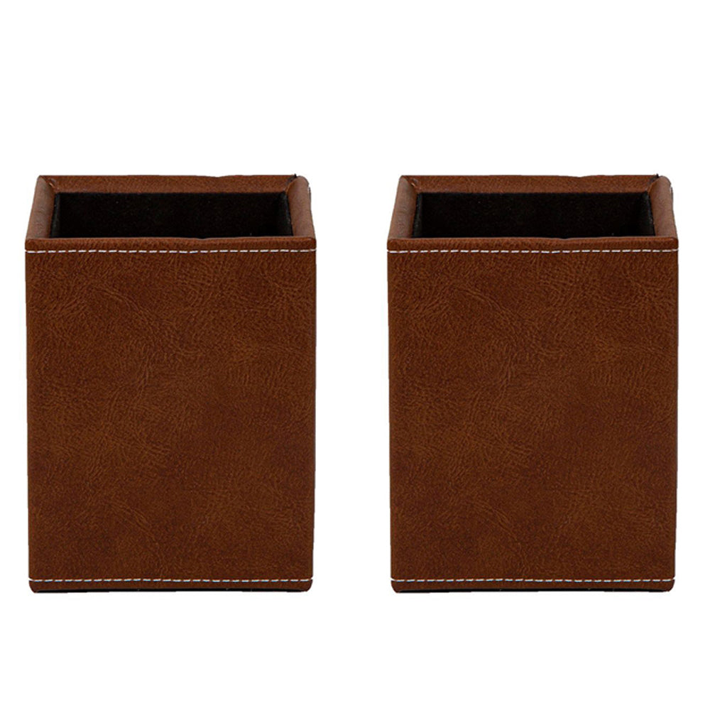 2PK Belle Genieve Ballpen/Pencil Box Organiser Holder 12cm - Tan