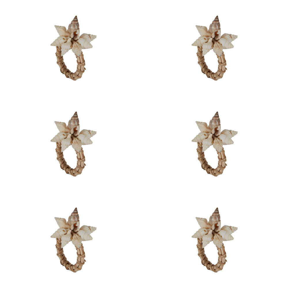 6PK Belle Surfers Natural Shell Napkin Ring Holder 8x6cm - White