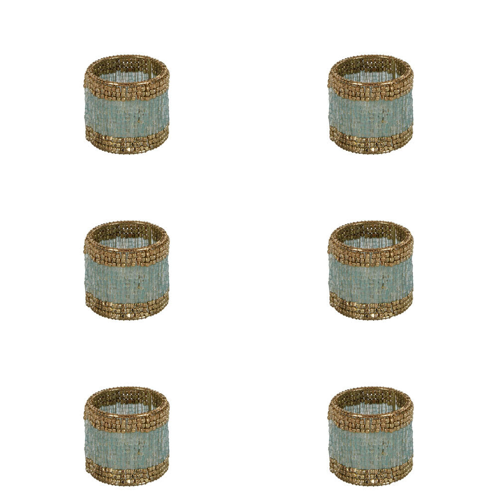 6PK Belle Beaded Napkin Ring Holder Home Table Decor 4x4cm - Green/Gold