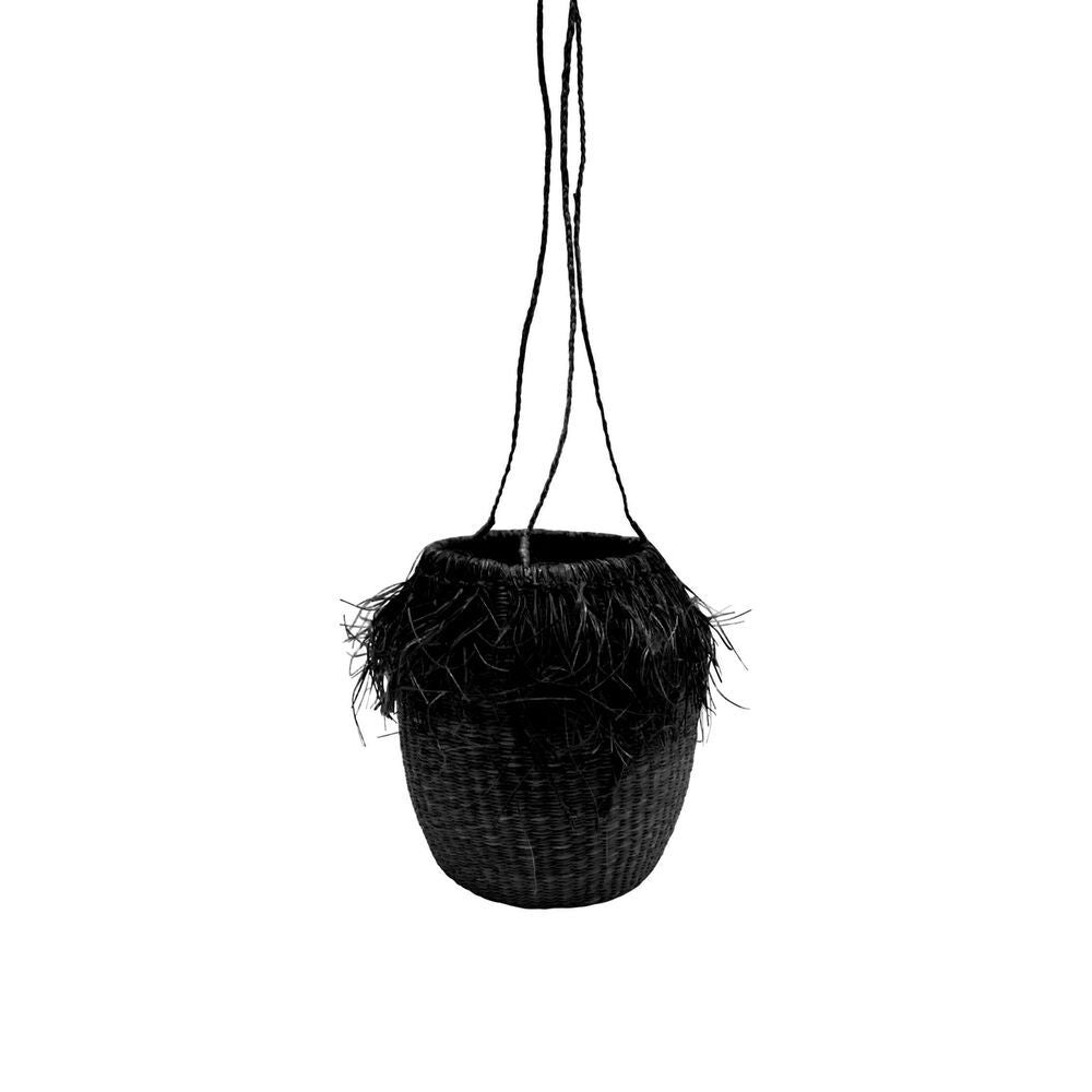 Belle Barbados Seagrass Jute Hanging Planter Small - Black