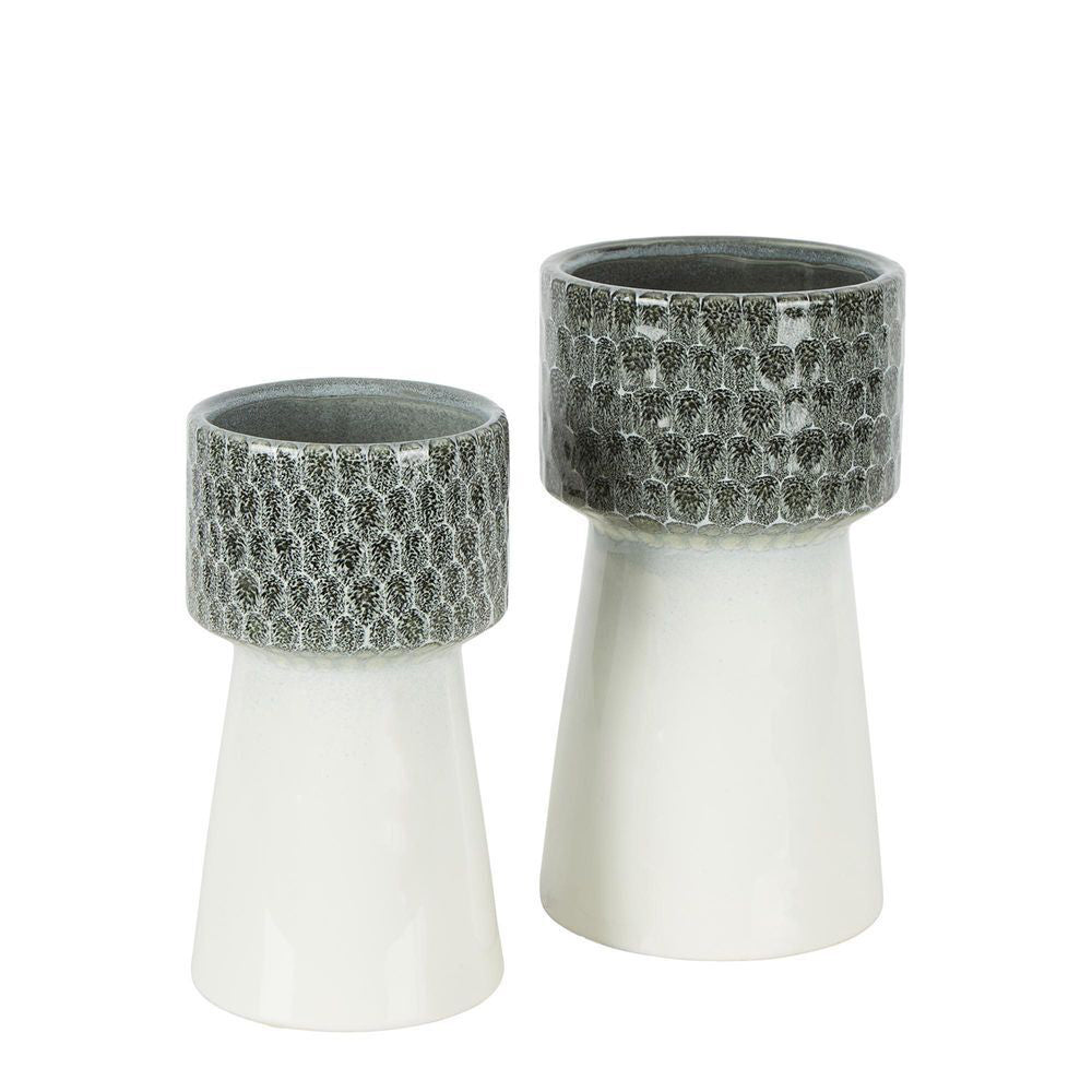 2PK Belle Marley Ceramic Flower Vase Decor Small 21cm - Grey