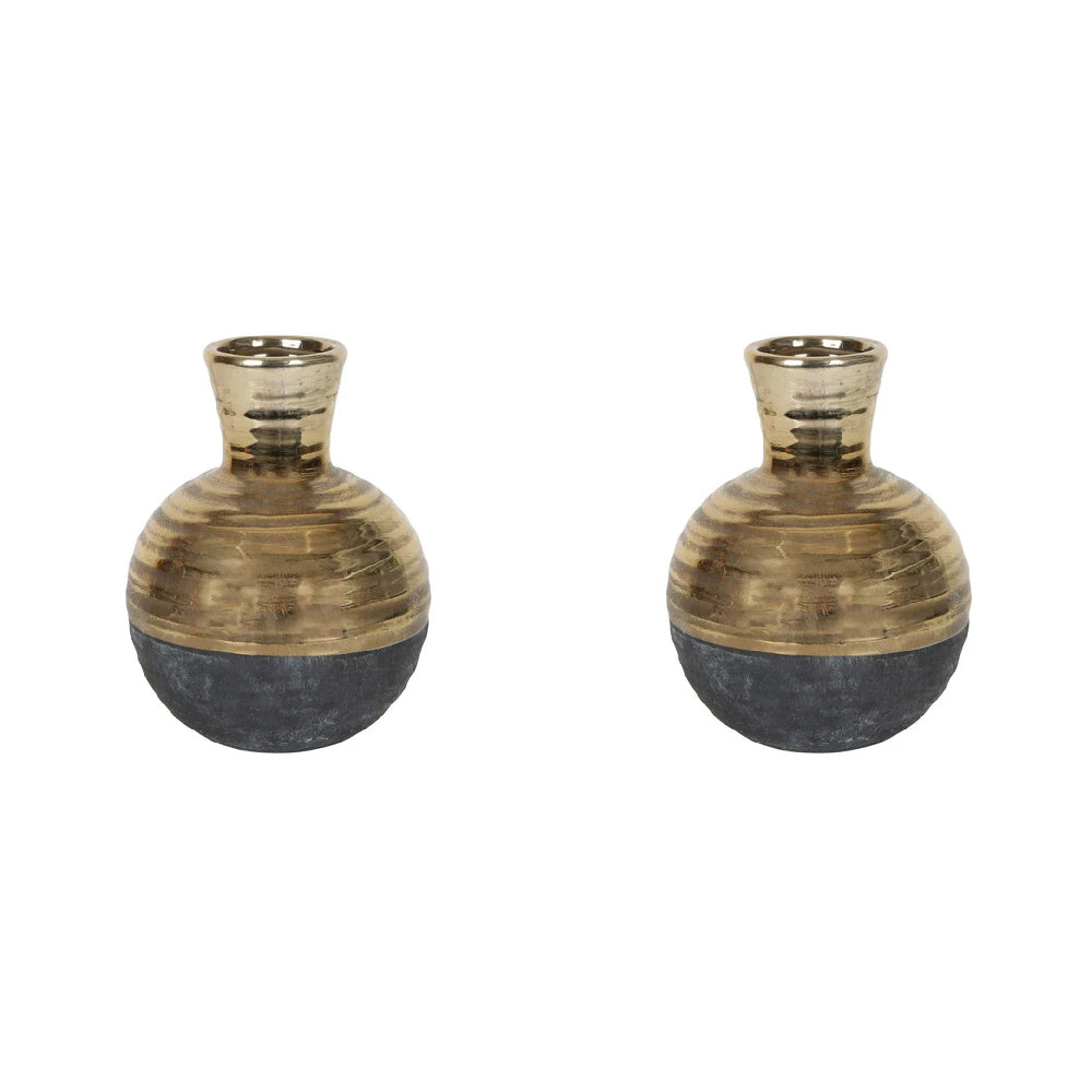 2PK Belle Ganda Stoneware Flower Vase Home Decor Small 23cm - Gold