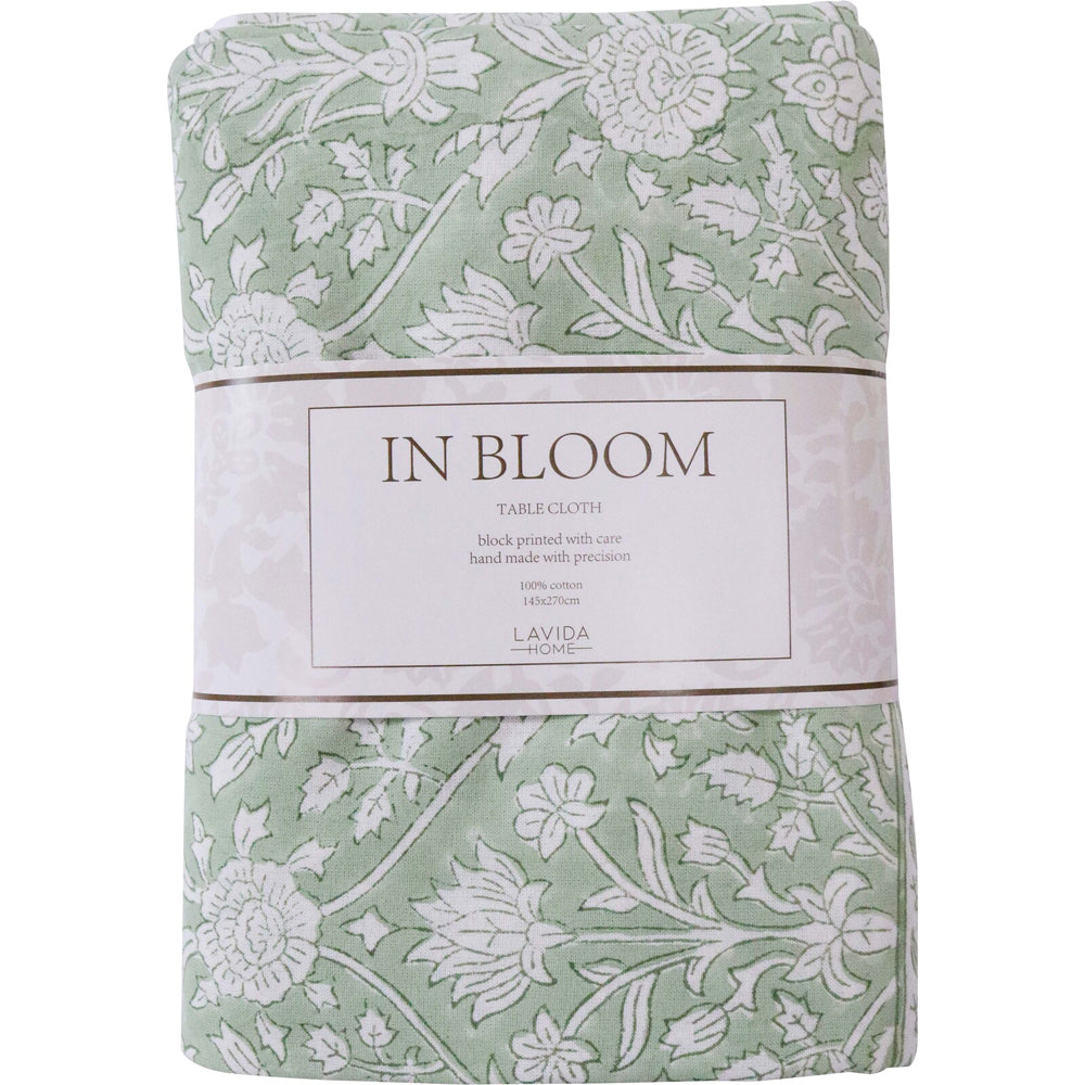 LVD Cotton Floral Tablecloth Dining Table Cover 145x270cm - Green