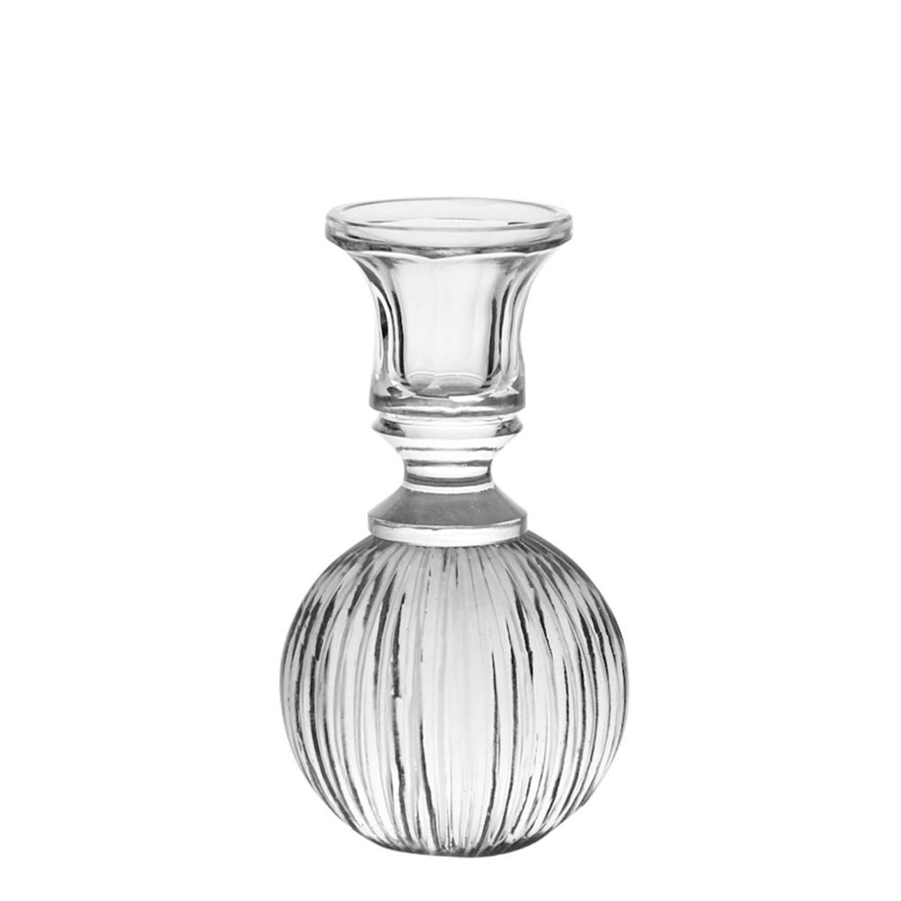 Belle Sting Glass Candle Stick Stand Round Small 18cm - Clear