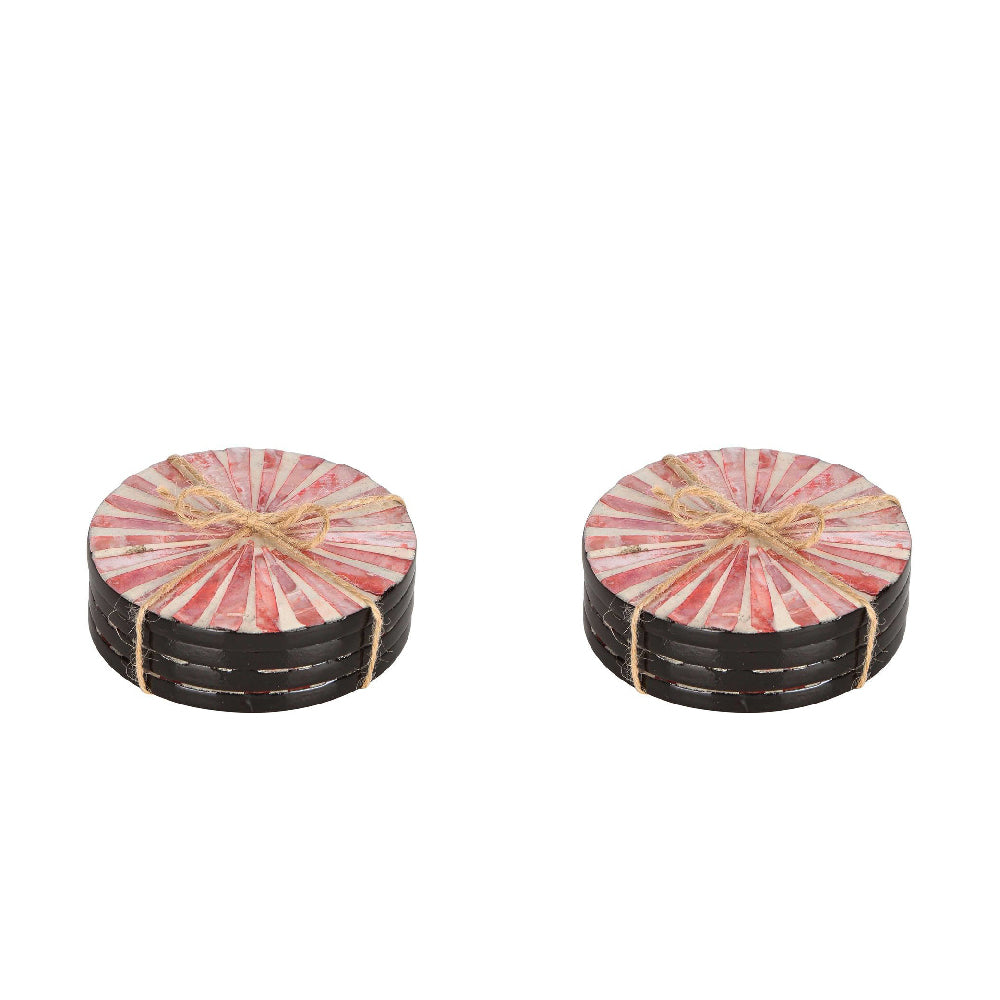 2x 4pc Belle Positano Shell Coaster Set Drink Mat 9cm - Red