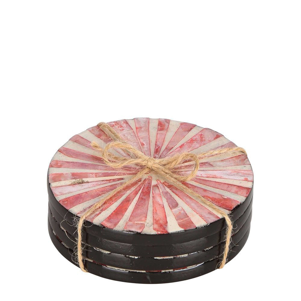 2x 4pc Belle Positano Shell Coaster Set Drink Mat 9cm - Red