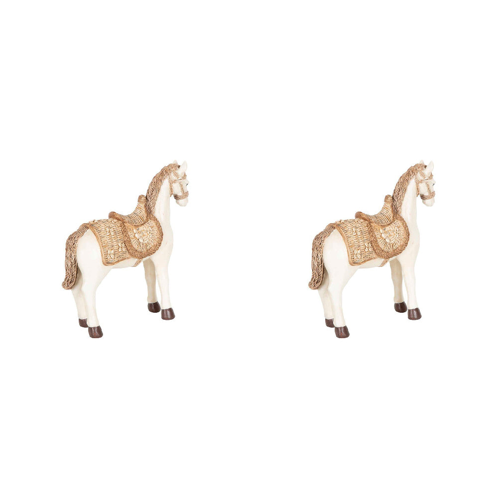 2PK Belle Dakota Standing Horse Polyresin Figurine Home Decor 29.5cm - White