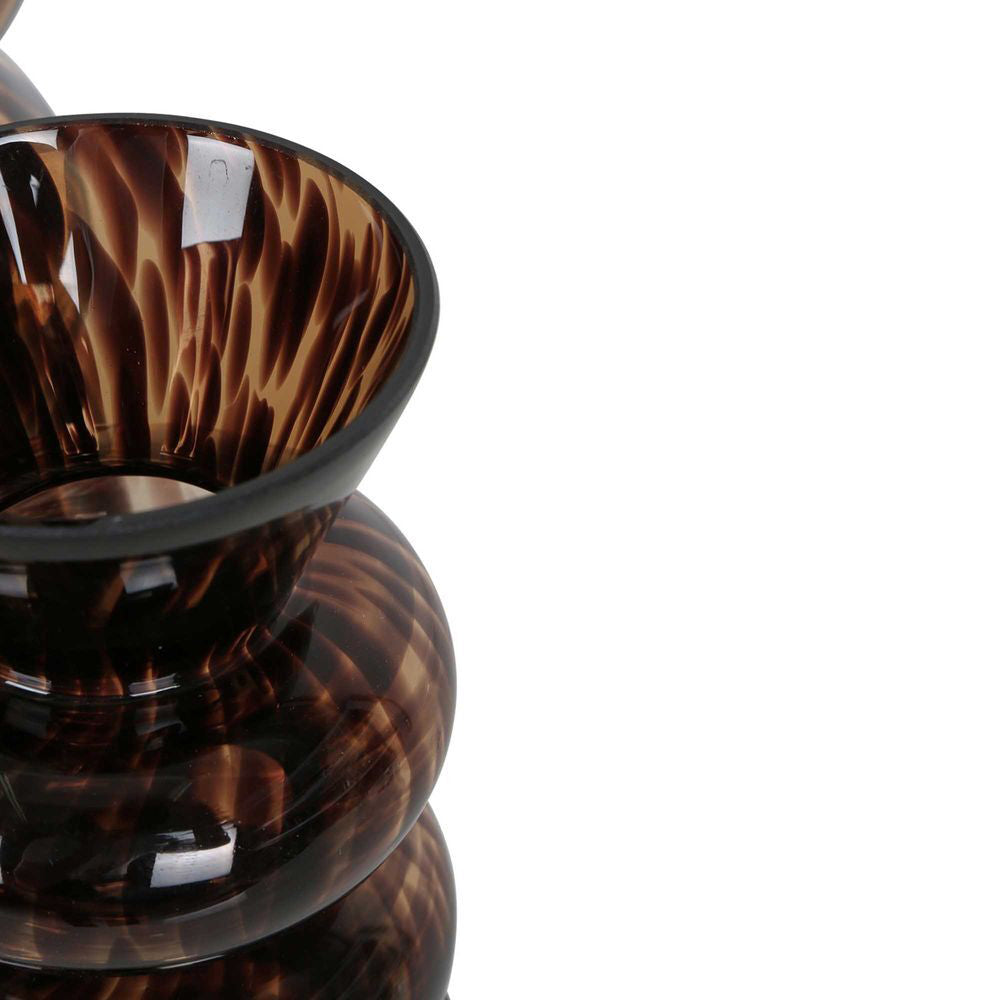 3PK Belle Jasper Glass Flower Vase Small Tortoiseshell 18.5cm - Brown