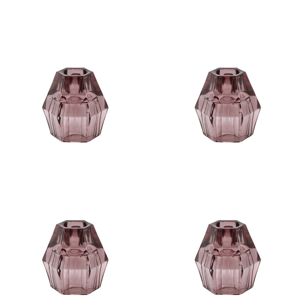 4PK Belle Manon Glass Candle Stick Holder Stand 8cm - Amethyst