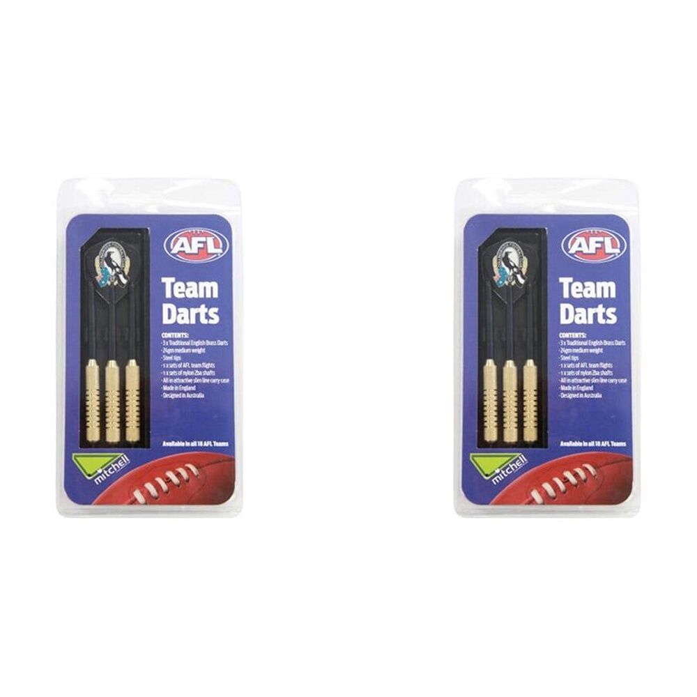 2x 3pc AFL Brass Darts Collingwood Magpies Team Design Flights & Shafts In Case