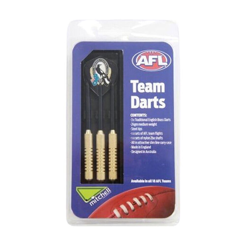 2x 3pc AFL Brass Darts Collingwood Magpies Team Design Flights & Shafts In Case