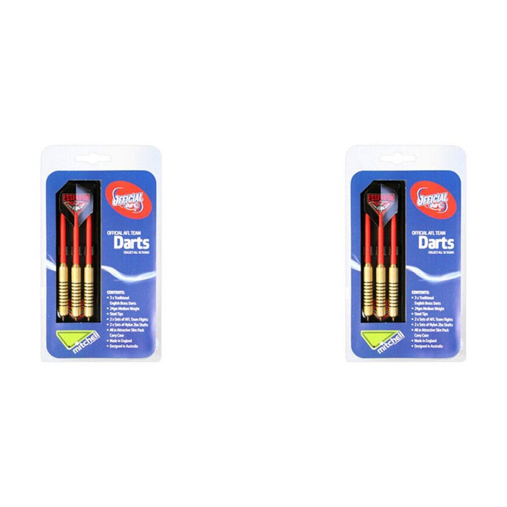 2x 3pc AFL Brass Darts Essendon Bombers Team Design Flights & Shafts In Case