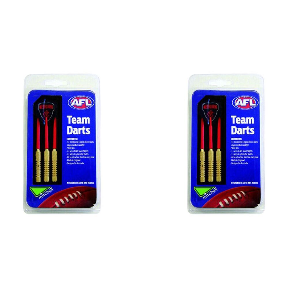 2x 3pc AFL Brass Darts Melbourne Demons Team Design Flights & Shafts In Case