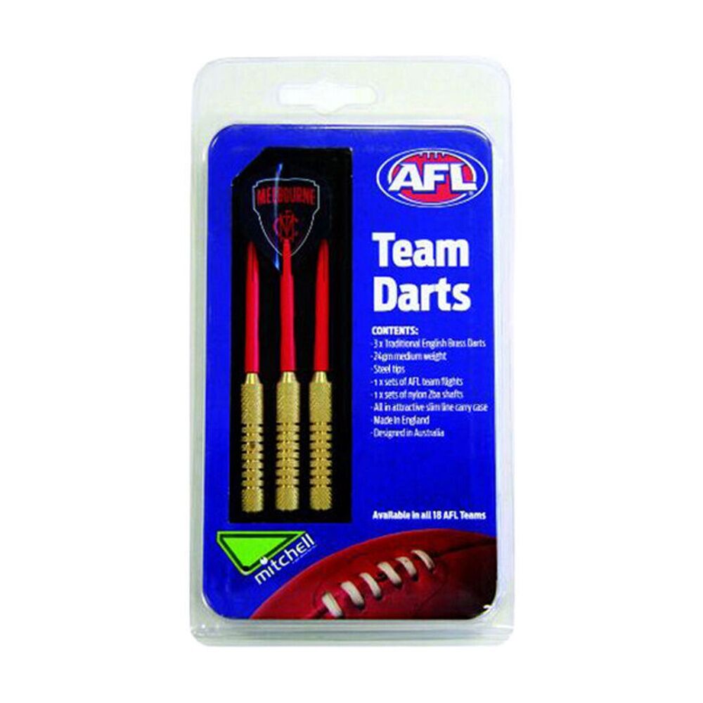 2x 3pc AFL Brass Darts Melbourne Demons Team Design Flights & Shafts In Case