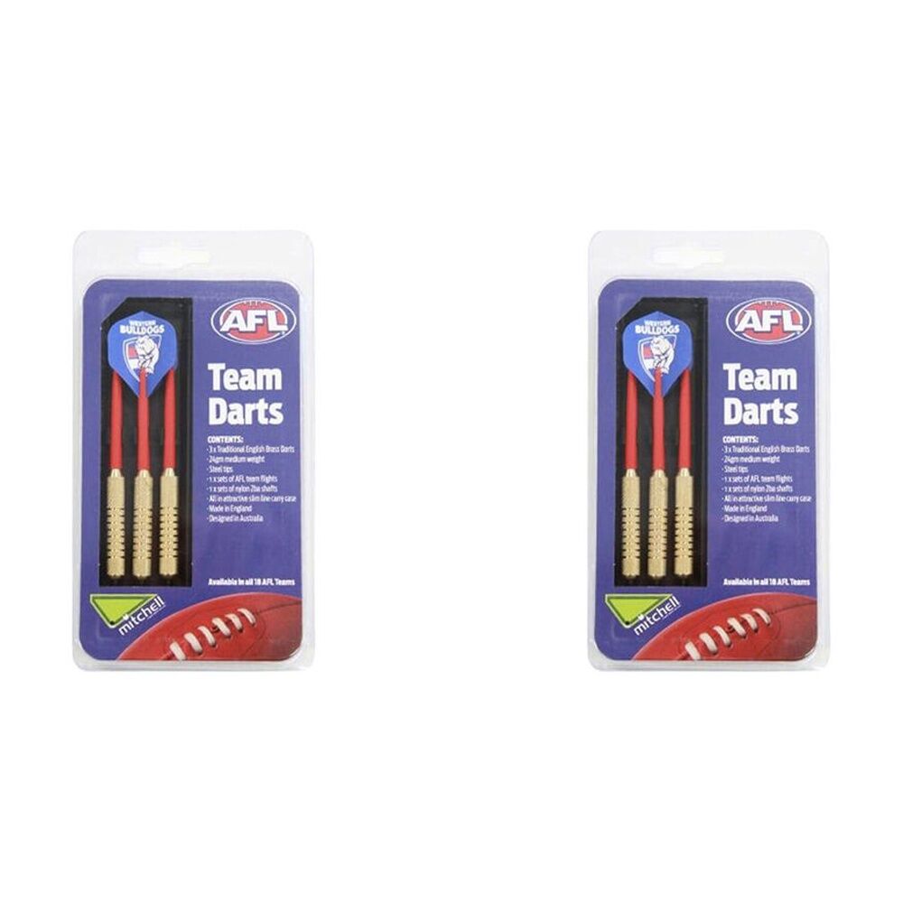 2x 3pc AFL Brass Darts Western Bulldogs Team Design Flights & Shafts In Case