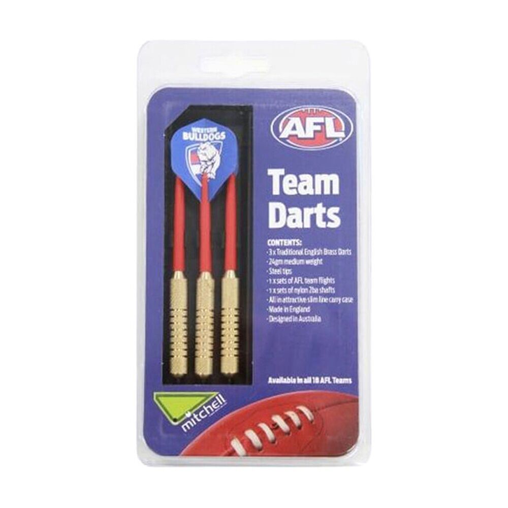 2x 3pc AFL Brass Darts Western Bulldogs Team Design Flights & Shafts In Case
