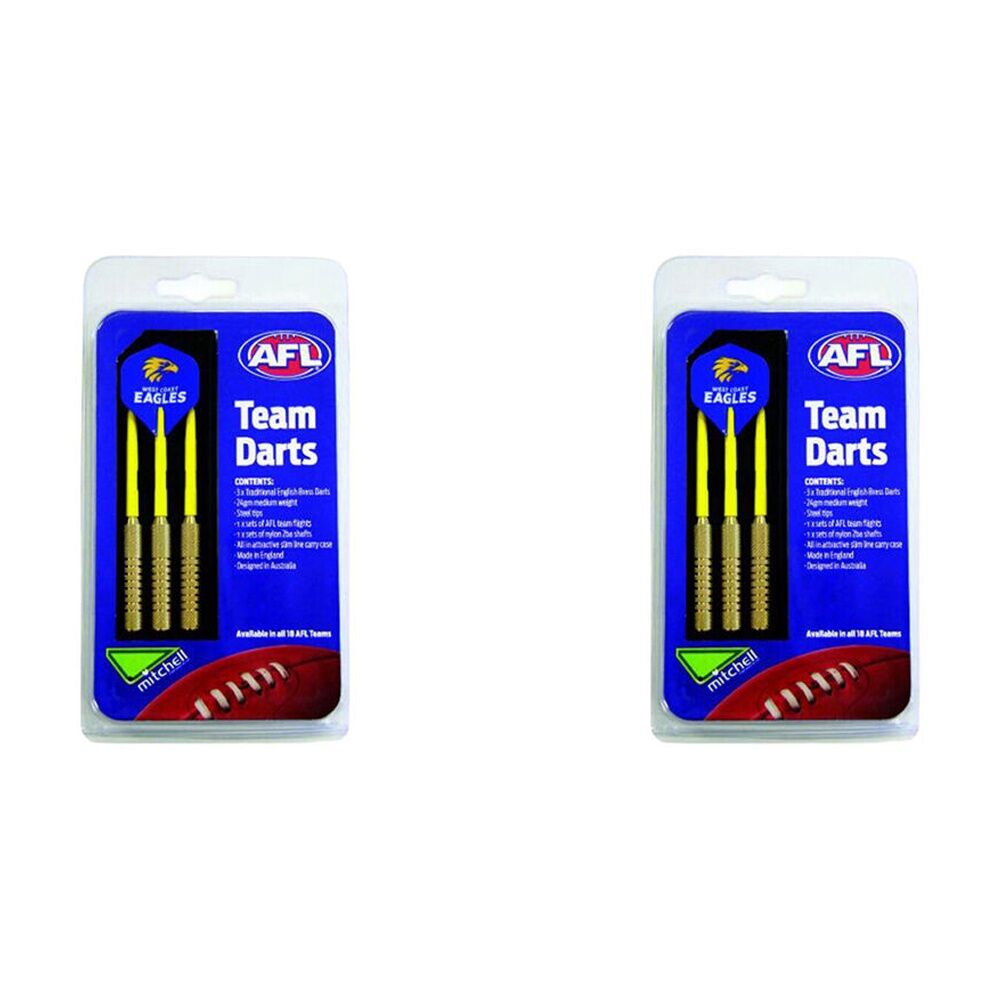 2x 3pc AFL Brass Darts West Coast Eagles Team Design Flights & Shafts In Case