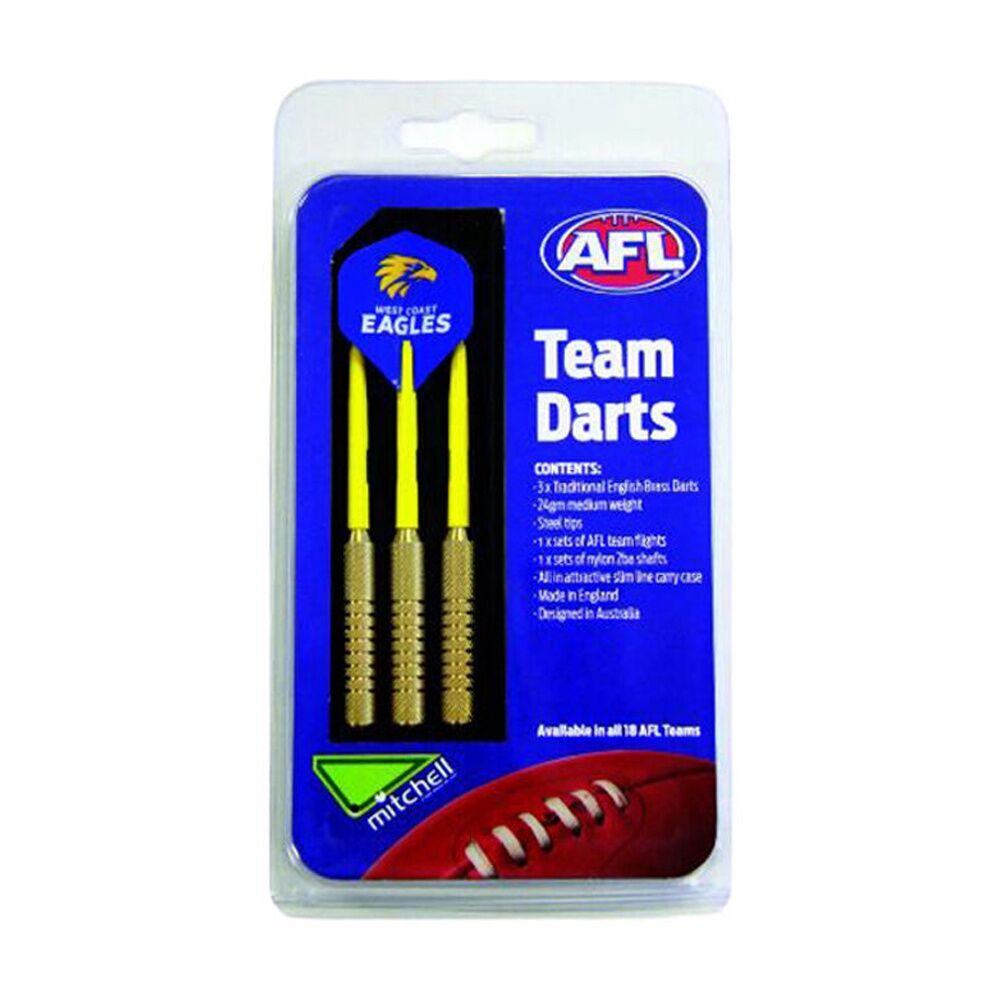 2x 3pc AFL Brass Darts West Coast Eagles Team Design Flights & Shafts In Case
