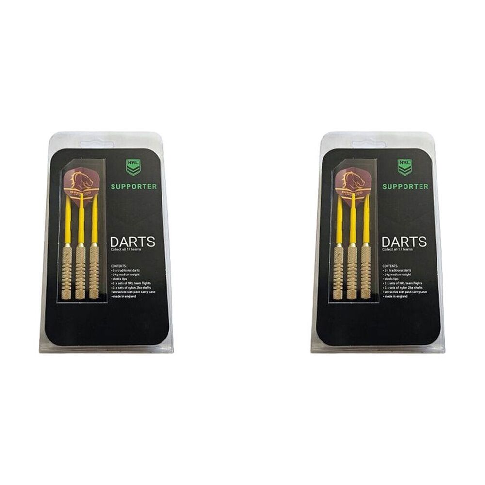 2x 3pc NRL Darts Brisbane Broncos Team Design Flights & Shafts Case Included