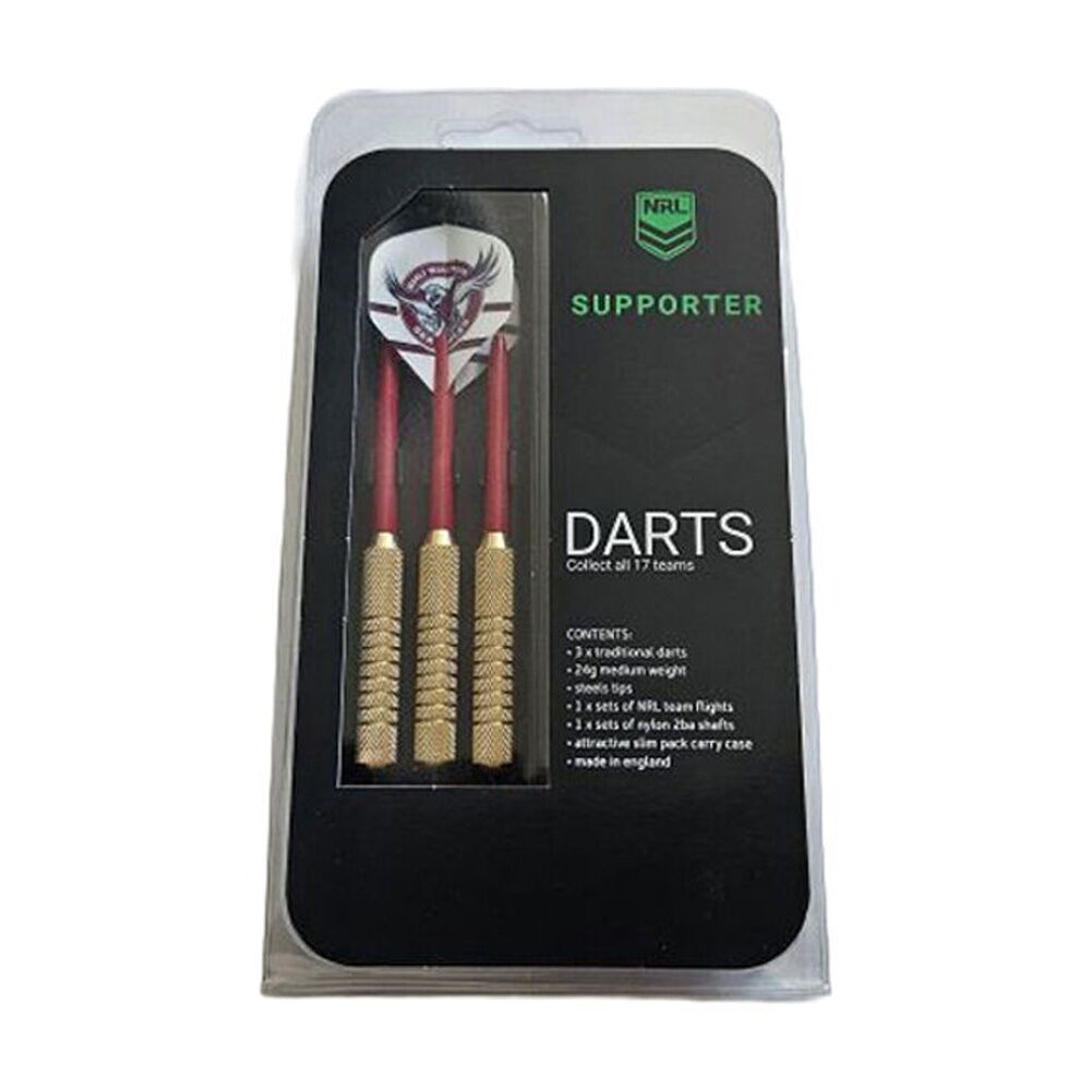 2x 3pc NRL Darts Manly Sea Eagles Team Design Flights & Shafts Case Included