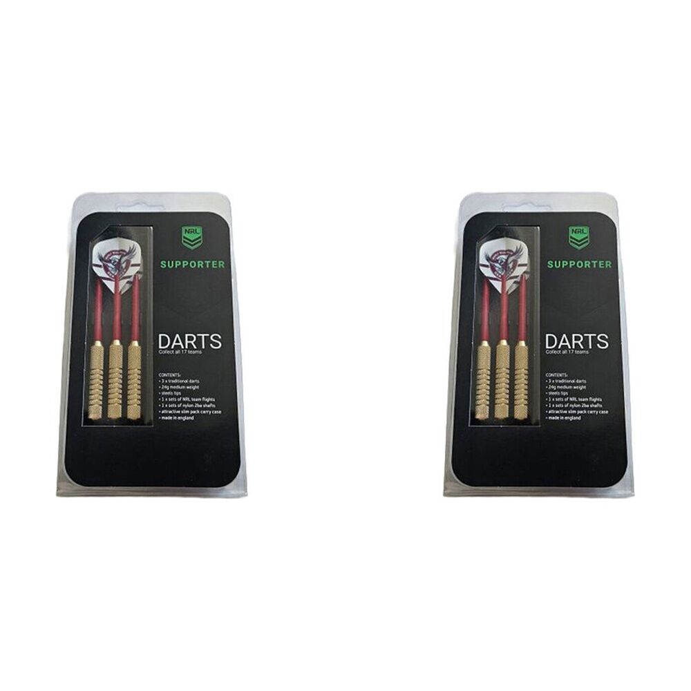 2x 3pc NRL Darts Manly Sea Eagles Team Design Flights & Shafts Case Included