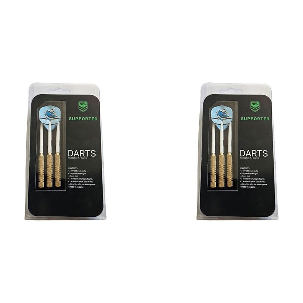 2x 3pc NRL Darts Cronulla Sharks Team Design Flights & Shafts Case Included