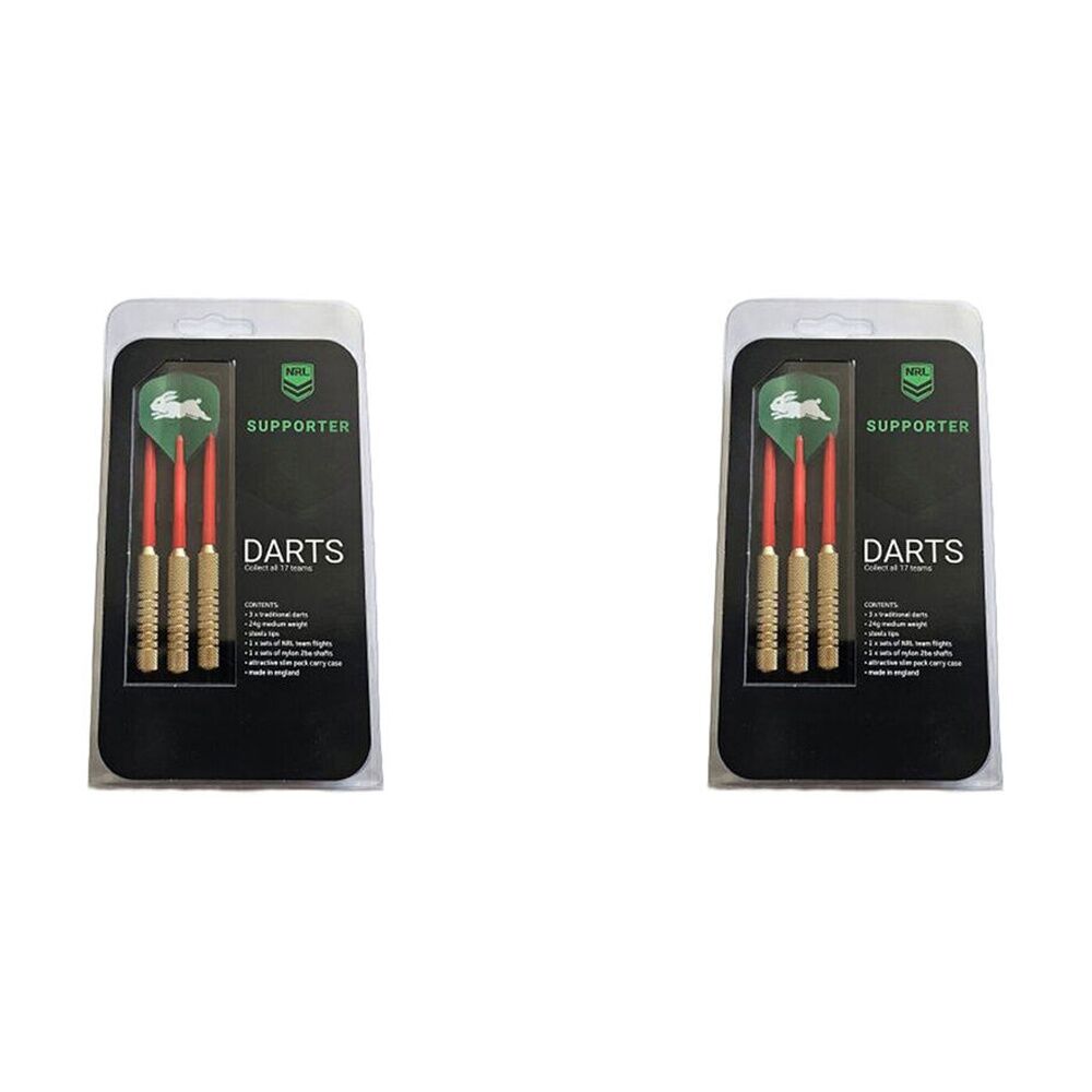 2x 3pc NRL Darts South Sydney Rabbitohs Team Flights & Shafts Case Included