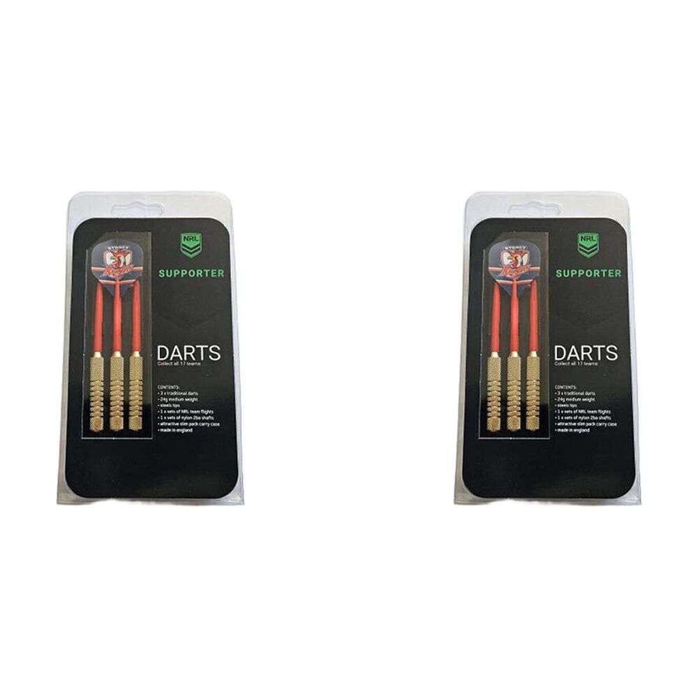 2x 3pc NRL Darts Sydney Roosters Team Design Flights & Shafts Case Included