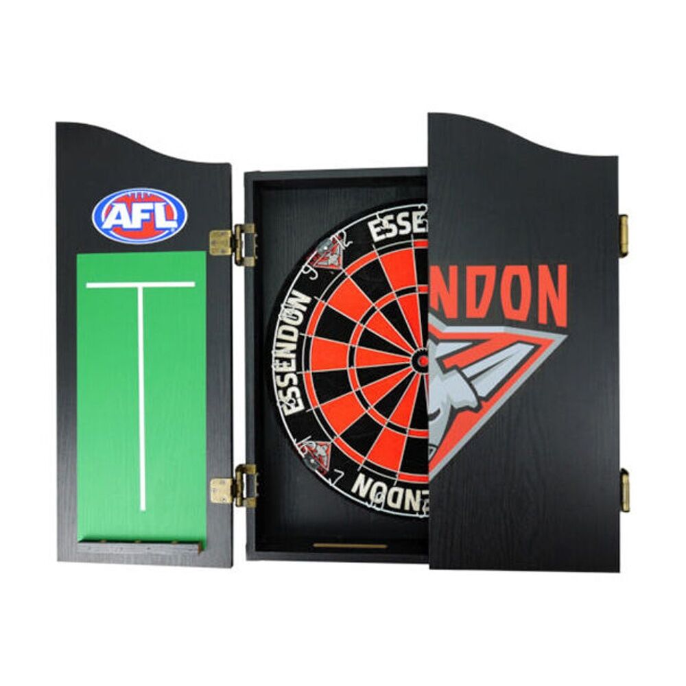 AFL Dartboard and Cabinet Set Essendon Bombers Team Design Black Finish