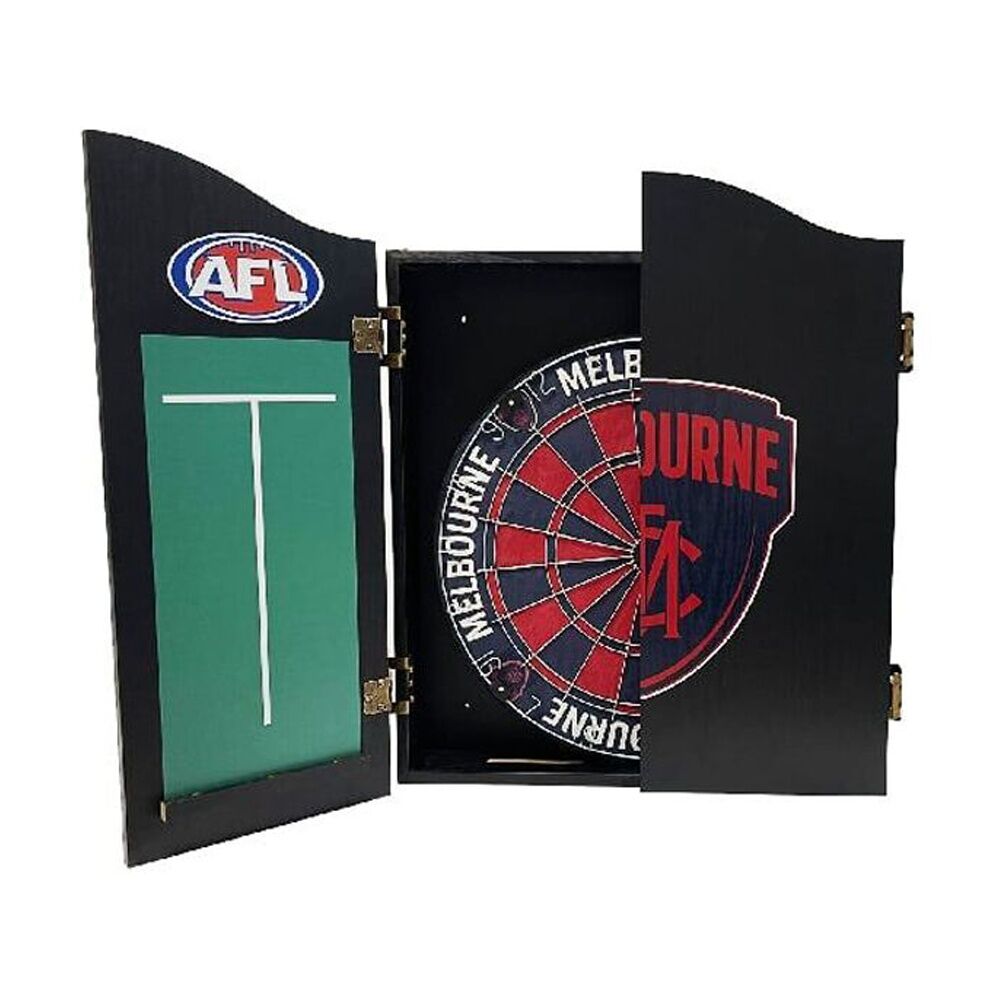 AFL Dartboard and Cabinet Set Melbourne Demons Team Design Black Finish