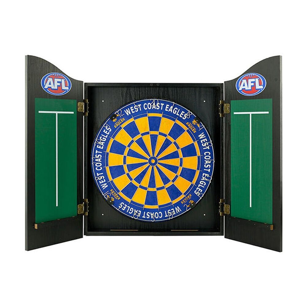 AFL Dartboard and Cabinet Set West Coast Eagles Team Design Black Finish