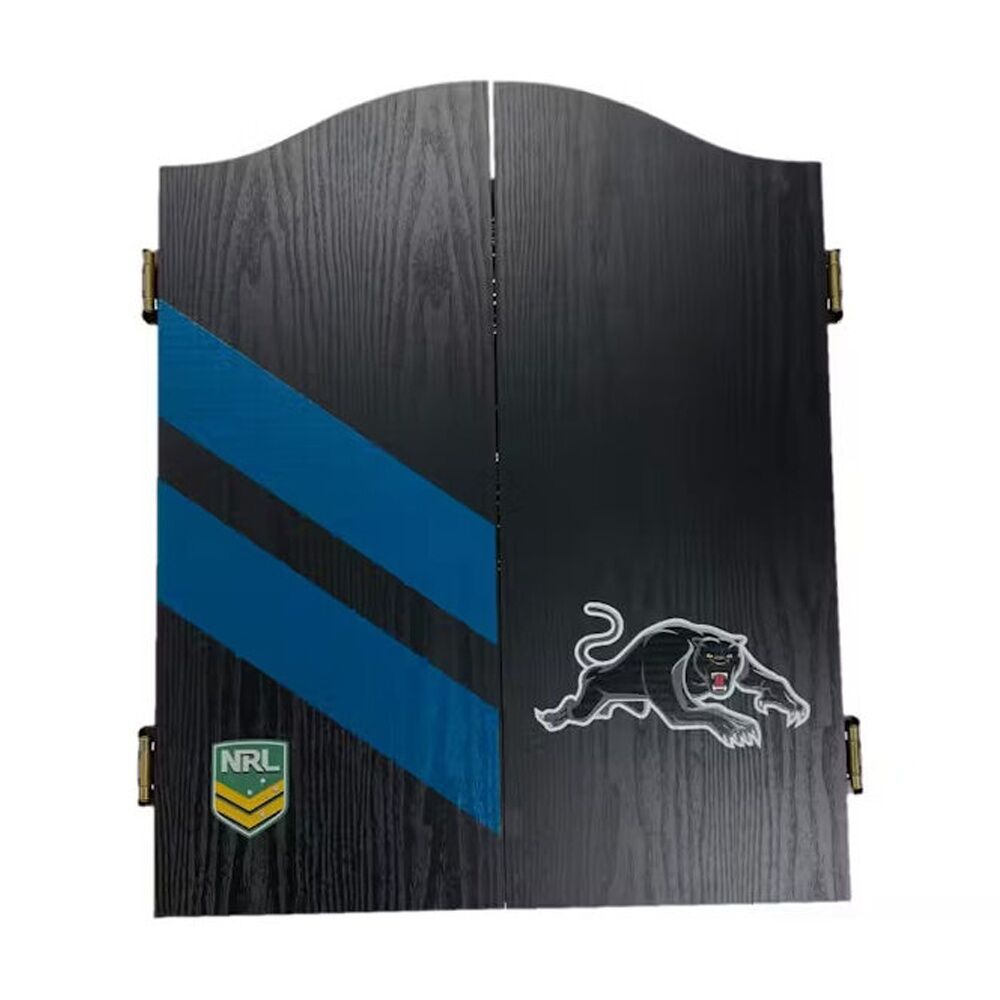NRL Dartboard and Cabinet Set Penrith Panthers Team Design Black Finish