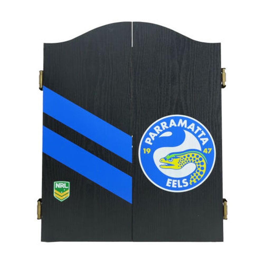 NRL Dartboard and Cabinet Set Paramatta Eeels Team Design Black Finish