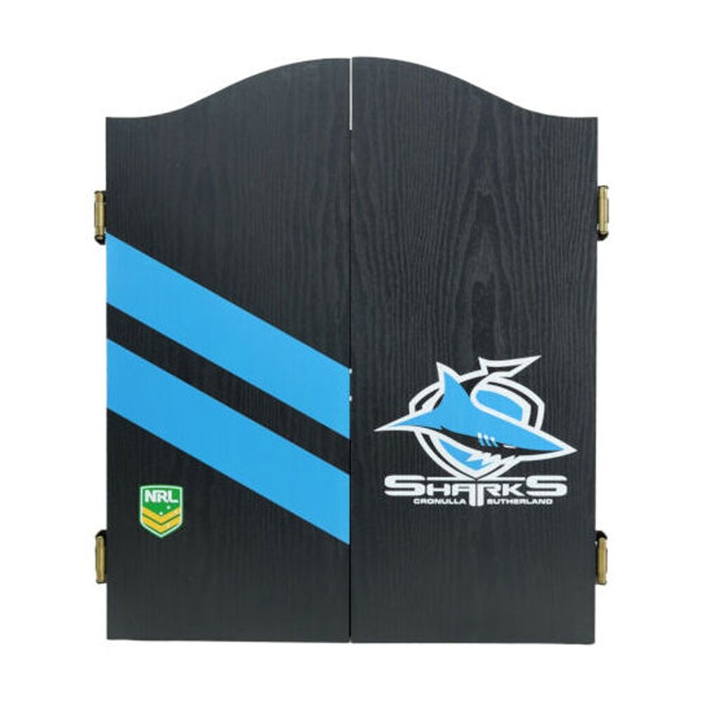 NRL Dartboard and Cabinet Set Cronulla Sharks Team Design Black Finish