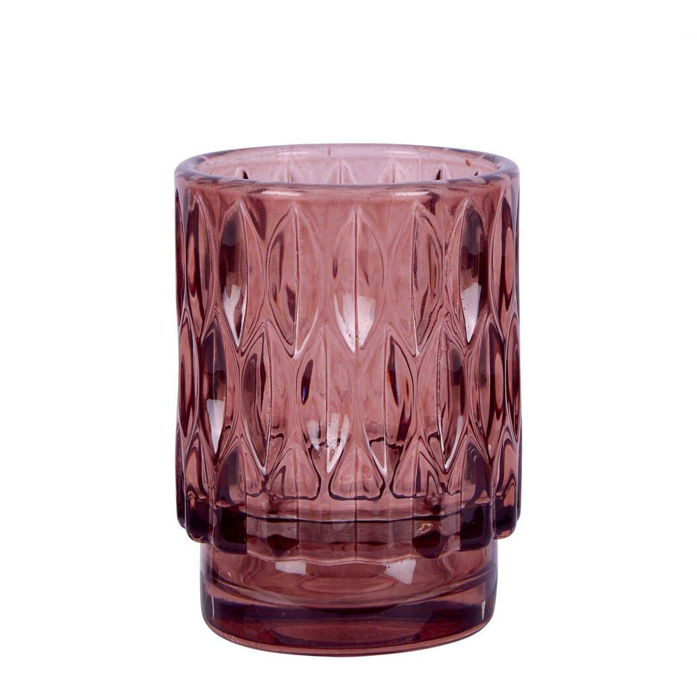 6PK Belle Ashi Glass Tealight Holder Large 13cm - Mulberry