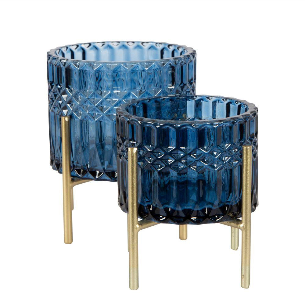 3PK Belle Demi Glass/Iron Tealight Candle Holder 10.5cm Small - Midnight