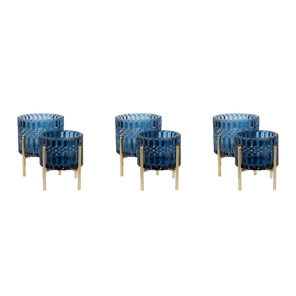 3PK Belle Demi Glass/Iron Tealight Candle Holder 10.5cm Small - Midnight