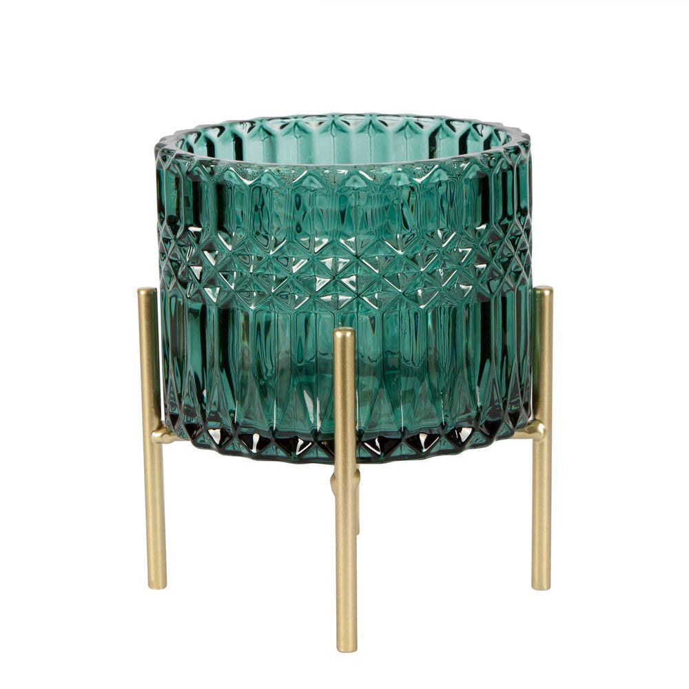 2PK Belle Demi Glass/Iron Tealight Holder Large 13cm - Emerald