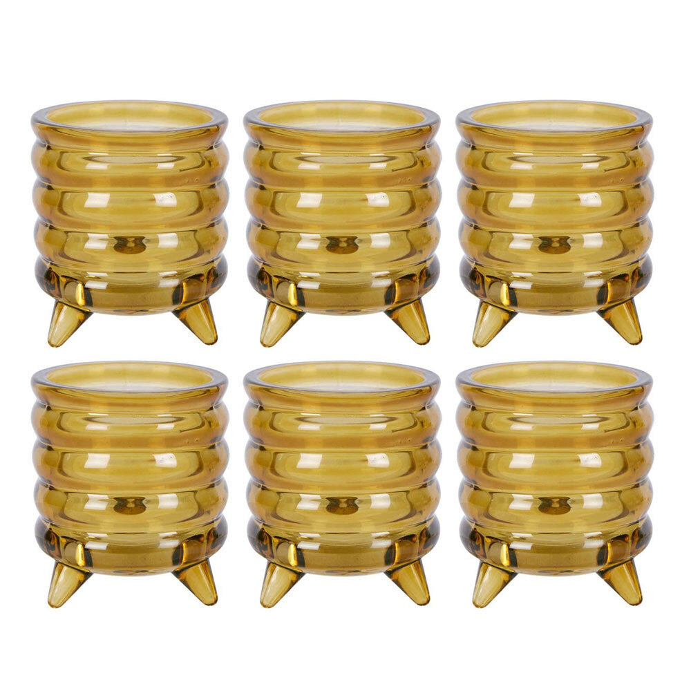 6PK Belle Ripple Glass Tealight Holder Small 8cm - Sienna