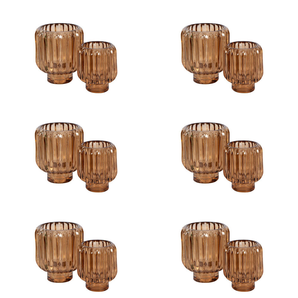 6PK Belle Pari Glass Tealight Candle Holder 10cm Small - Burnt Sienna