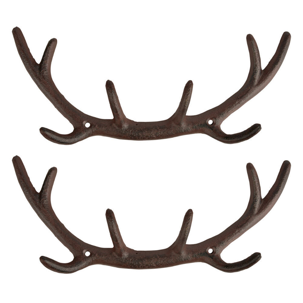 2PK Esschert Design Cast Iron Antler Wall Hook Small Home Decor 29cm Brown