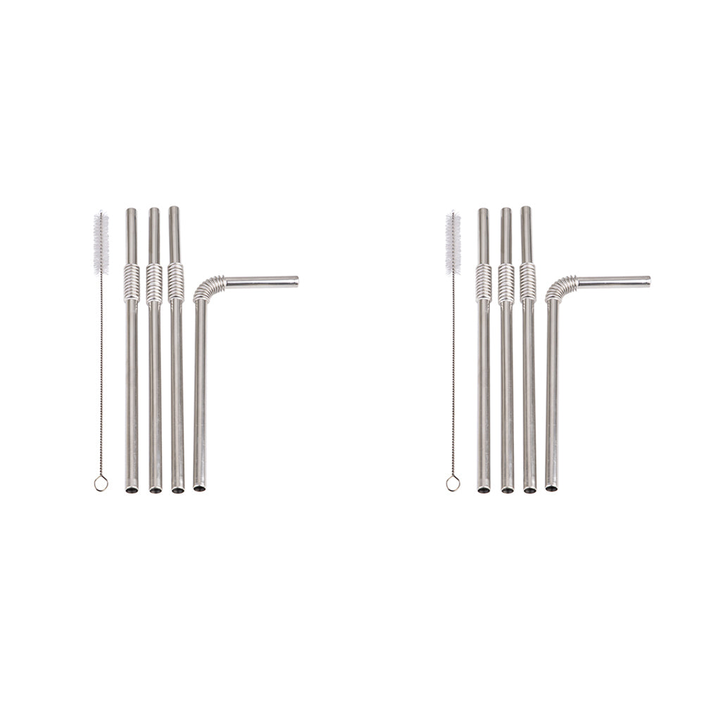 2x 4pc Turtleneck Straw Stainless Steel Flexible Straws Set W/ Brush