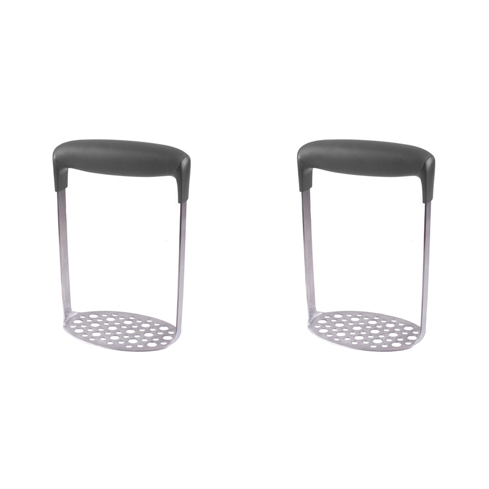 2PK Appetito Stainless Steel Potato Masher W/ Horizontal Soft Grip Handle