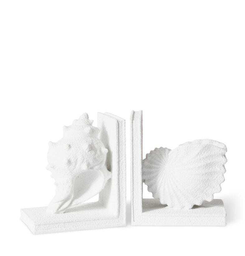 2pc E Style 23cm Resin Conch Shell Bookends Set - White