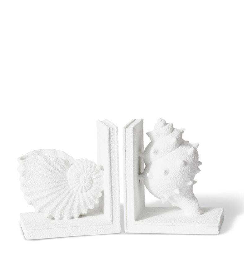 2pc E Style 23cm Resin Conch Shell Bookends Set - White