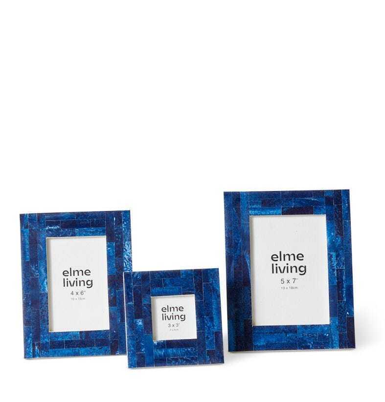 E Style Emerson Bone/Glass/MDF 4x6" Photo Frame - Blue