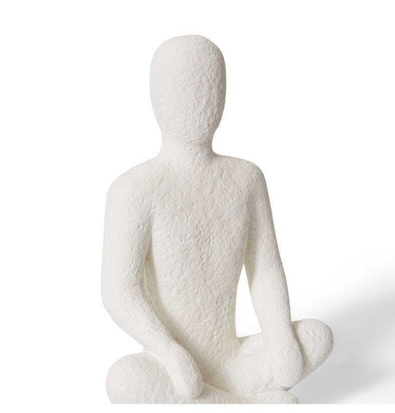 E Style 28cm Cement Meditative Sculpture - White
